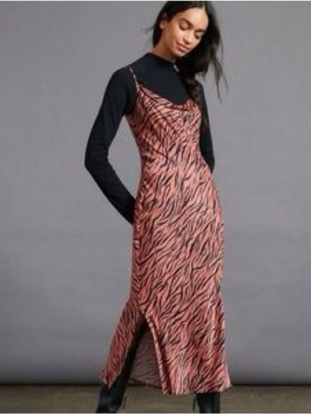 Anthropologie Elyse Zebra-Print Slip Maxi Dress XS